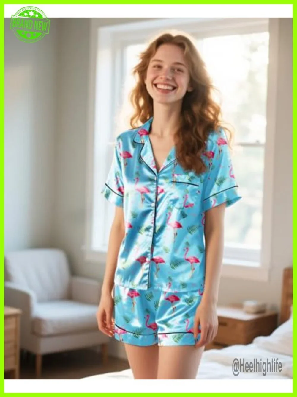 Silky Pajama Set Short Sleeve Button Down Satin Sleepwear Lounge Set